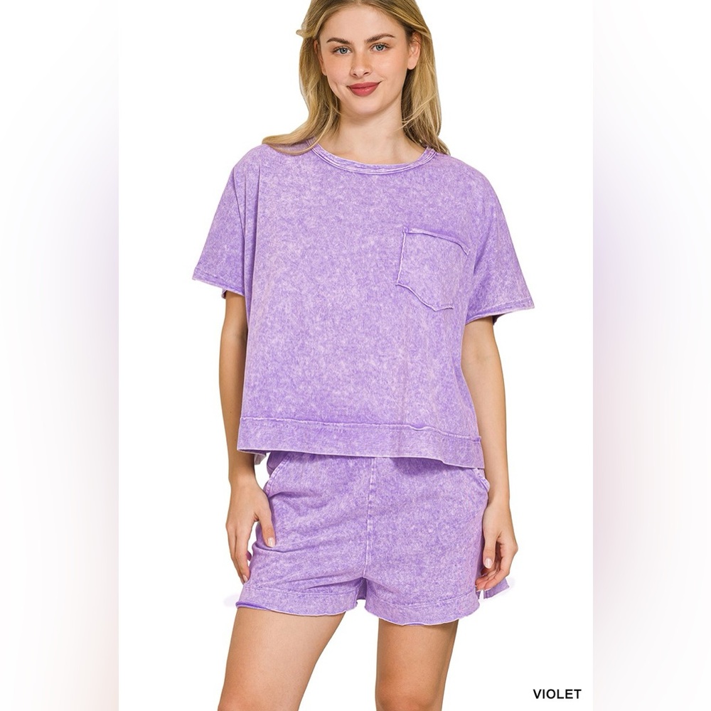 Zenana Halo Snow Washed Boxy Top & Shorts Set